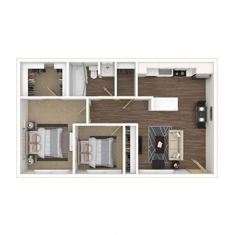 Floor plan for 2 beds, 1 bath, 800 sqft